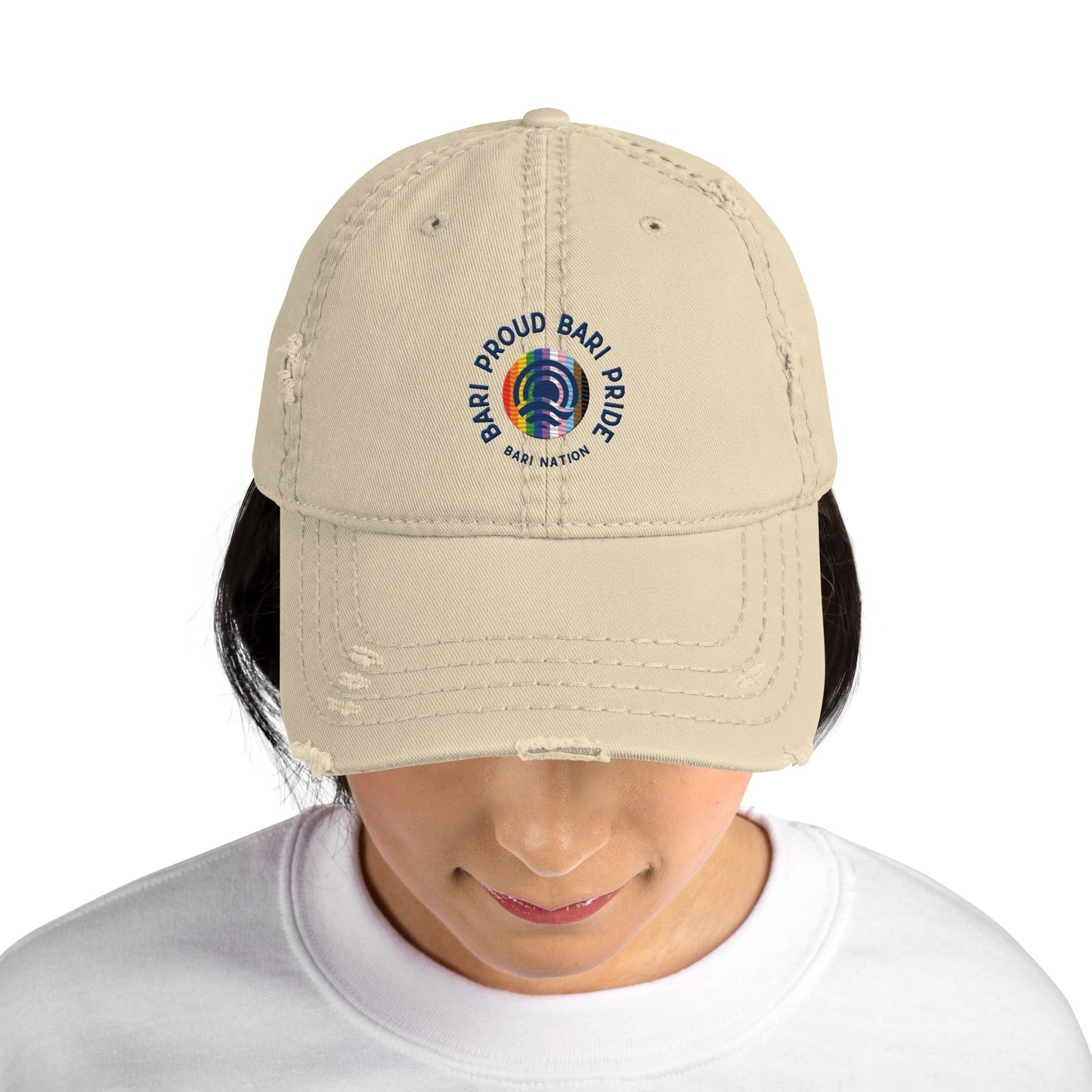 Bari Pride and Proud Distressed Dad Hat- Khaki