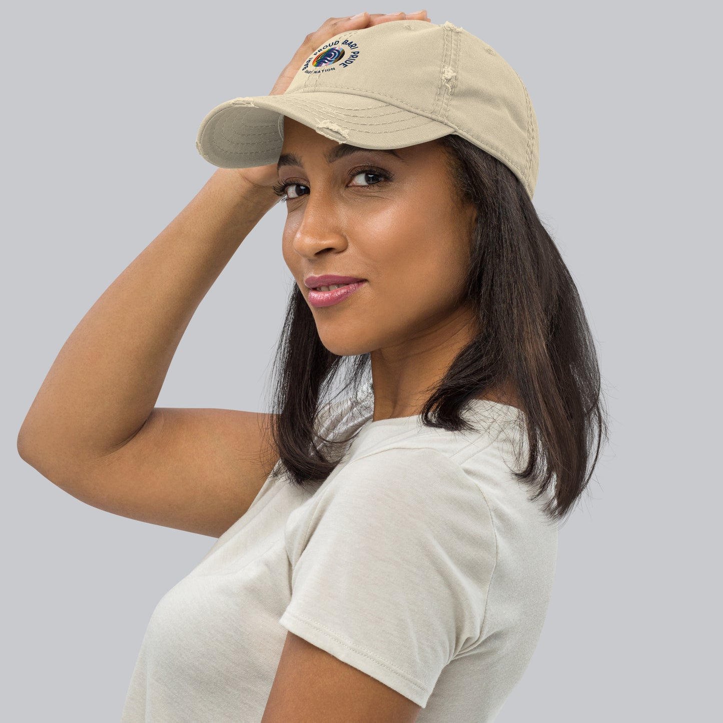 Bari Pride and Proud Distressed Dad Hat- Khaki